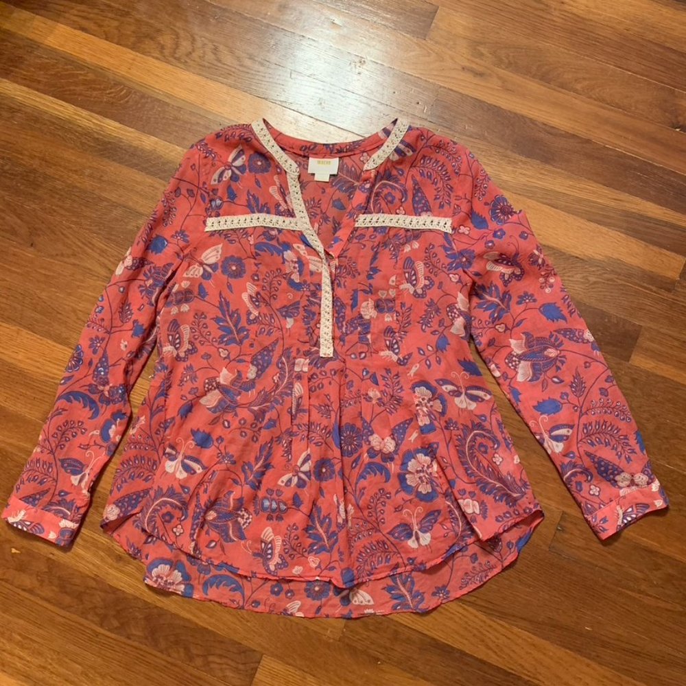 Antropologie MAEVE Floral Print Crochet Trim Top